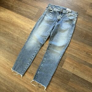Adriano Goldschmied AG Mari Crop High Rise Straight Blue Jeans Sz 32R Distressed